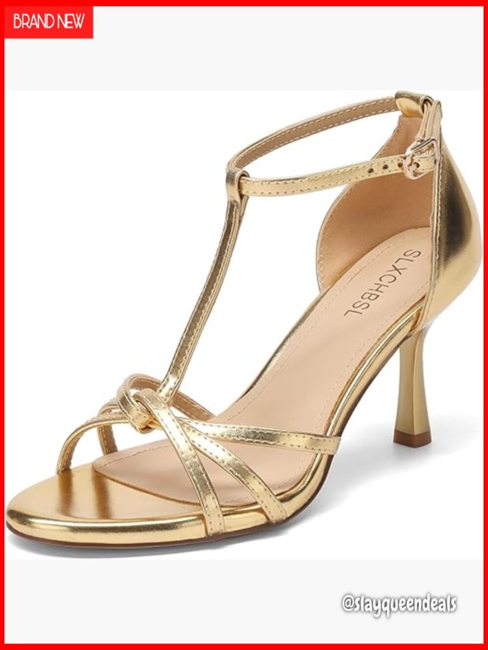 T-Strap Kitten Heels Sandals Strappy Ankle Strap 3 Inch Heels for Party Wedding
